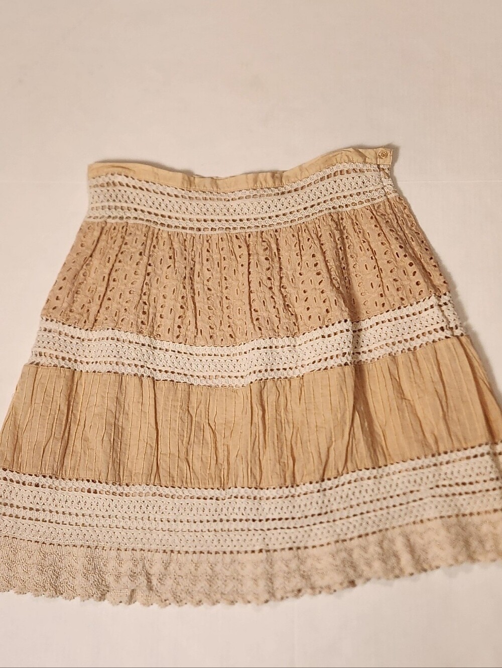 VTG 100% Cotton Forever 21 Cream Tan Neuteal Eyelet Crochet Skirt Large L EUC
